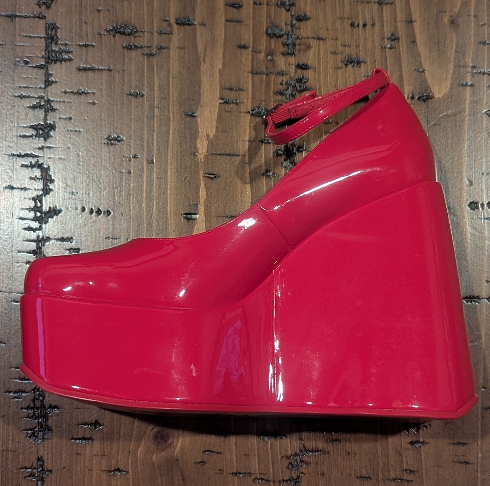 Jeffrey Campbell sz.7.5 Yazmin Wedge Platform Shoe In Red Patent - Picture 6 of 13